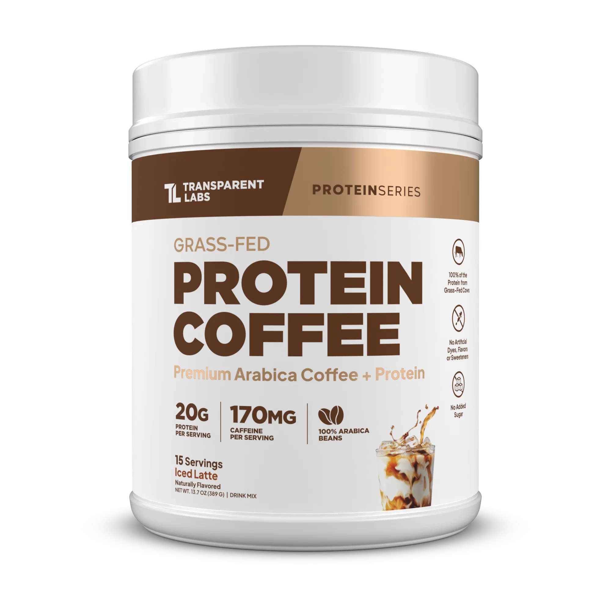 Transparent Labs Grass-Fed Protein Coffee, Iced Latte, 15 Servings